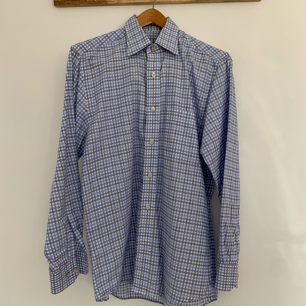 Scott Barber Plaid Dress Shirt - Blue - M